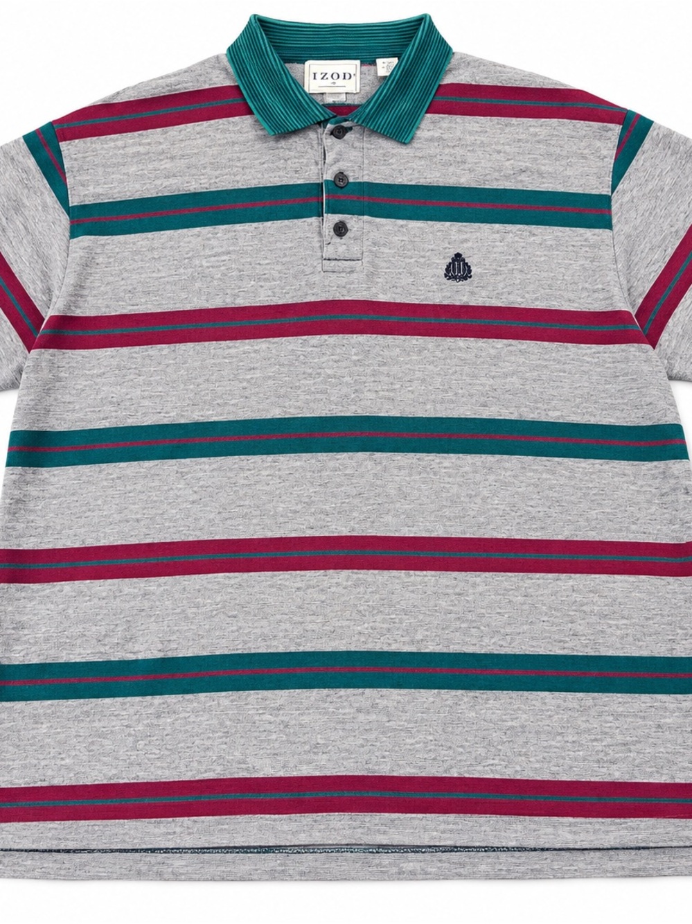 Vintage IZOD Men’s XL Striped Polo Gray Teal Burgundy 90s
